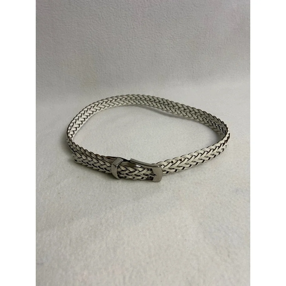 Boho Coastal Nautical Womens SM White Braided Woven Leather Slim Belt